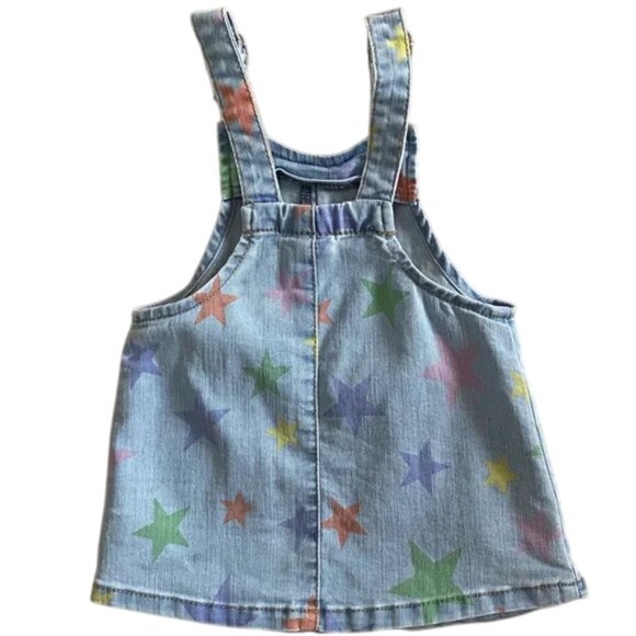 Wonder Nation Denim Overall Dress with Colourful Stars 12 Months - Picture 3 of 6